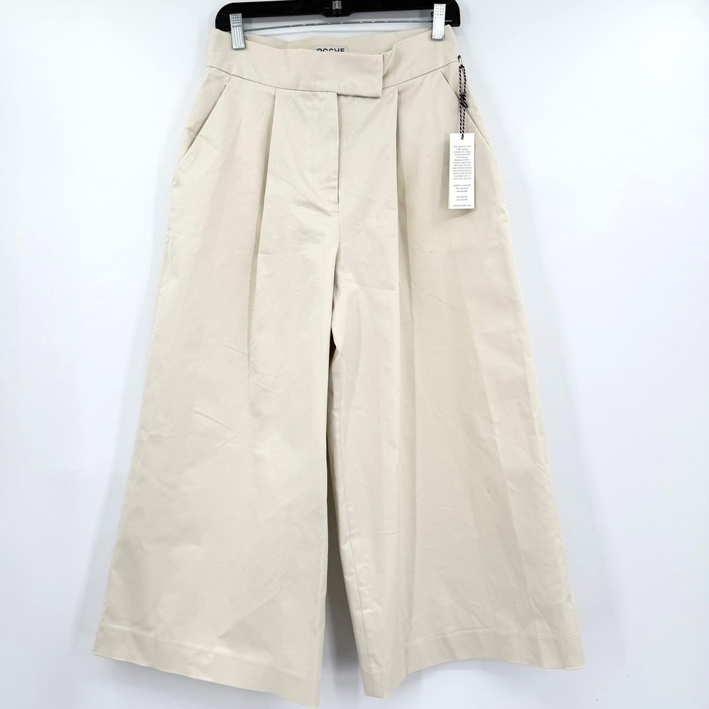 St Roche Cordell Pant Cream Ivory Pleated Wide Leg Culotte Cropped Pants Size 8